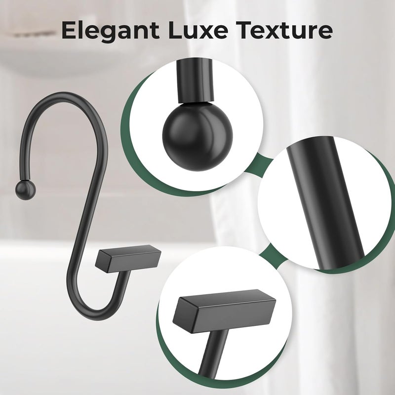 Bathway Shower Curtain Hooks, Black Shower Curtain Rings Rust Proof, 12PCS Shower Hooks for Shower Curtain, T-Bar Design Convenient Elegant Shower Curtain Hangers for Bathroom Kitchen Wardrobe - Image 3